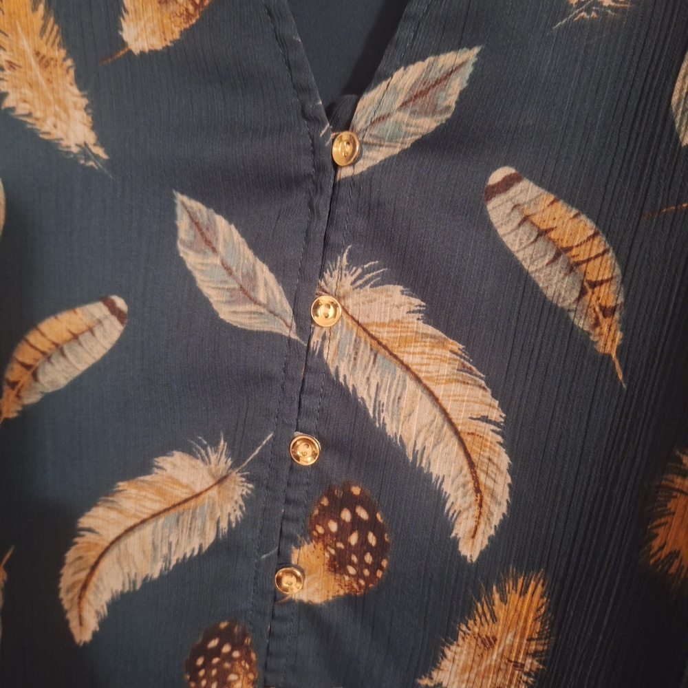 LOFT Teal Leaf Pattern Mini Dress - image 3